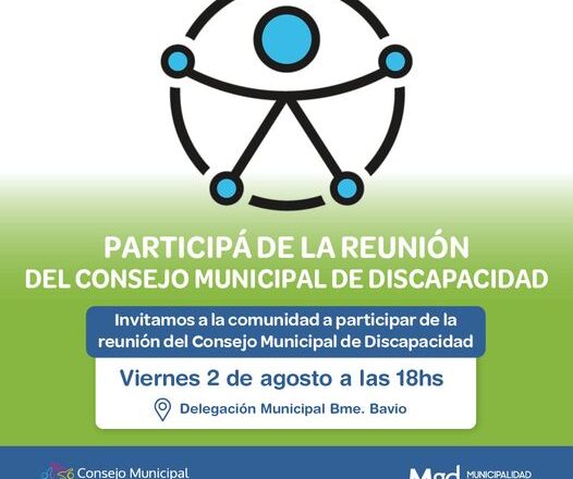 Este viernes 2 de Agosto se desarrollará una reunión en el consejo Municipal de discapacidad