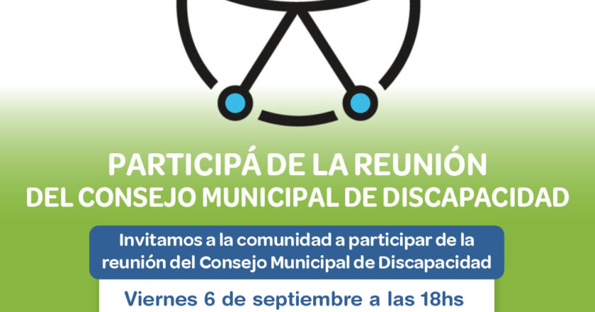 Este viernes, 6 de septiembre, se desarrollará una nueva reunión del Consejo Municipal de Discapacidad.