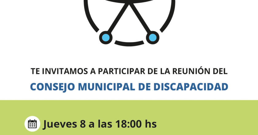 Este jueves se reunirá el Consejo Municipal de Discapacidad en el salón Auditorio del Palacio Municipal (Brenan 970).